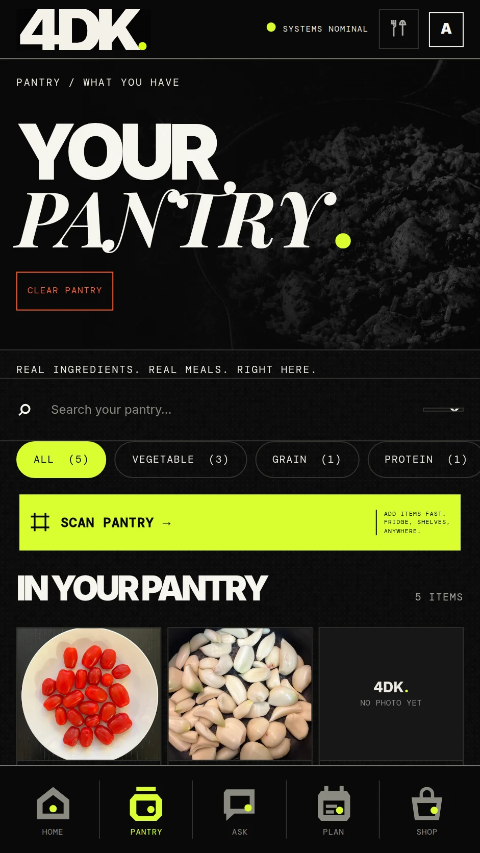 Current 4DK Pantry screen